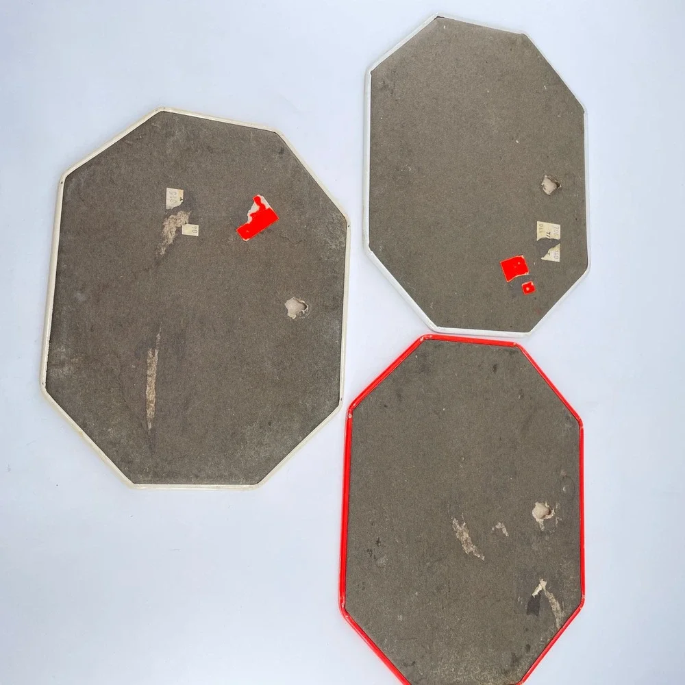 Vtg Octagon Wall Plaque x3 Birds Floral Chinoiserie Asian Decor Metal Laminate